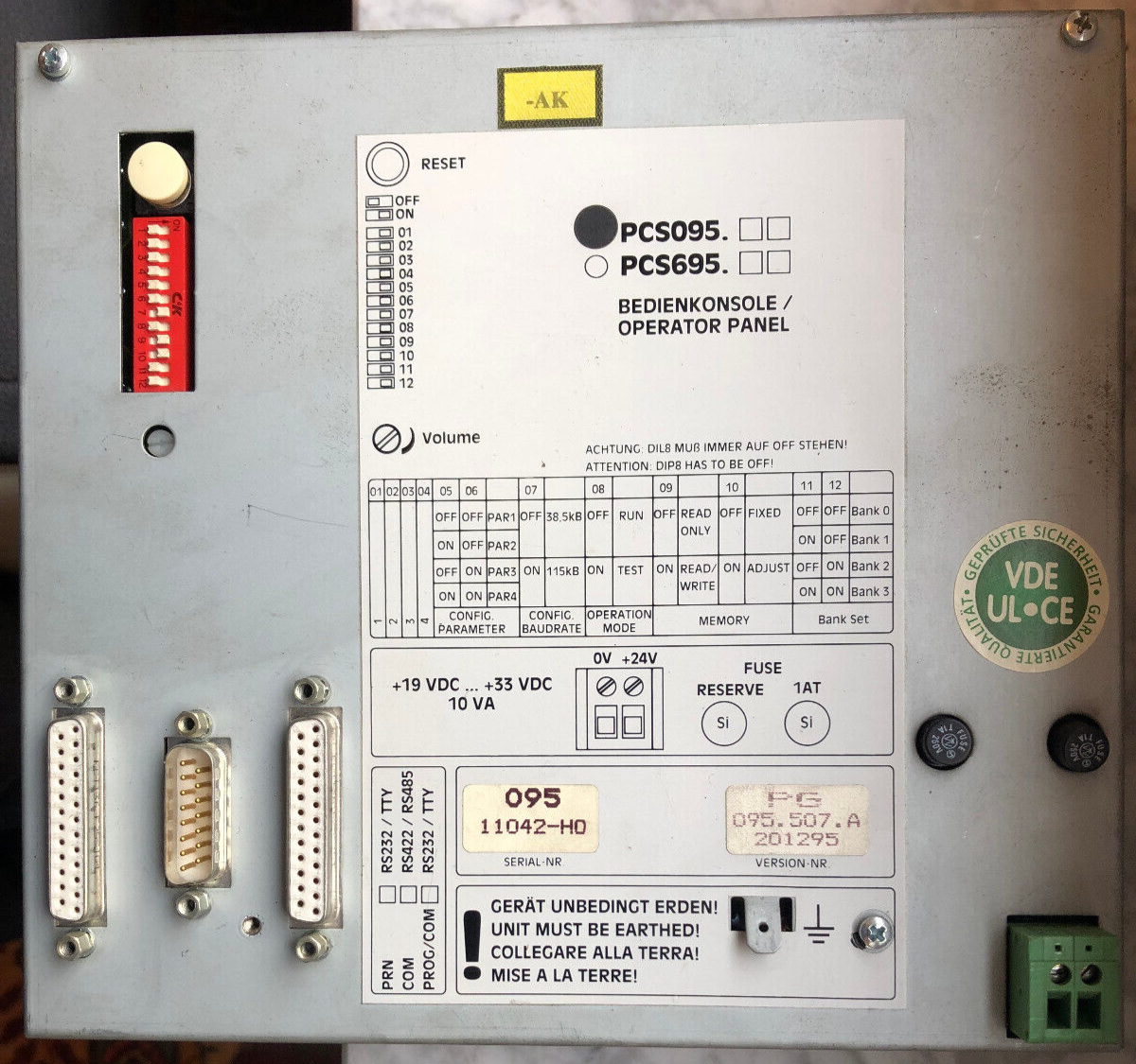 Branson PCS095 PG 095.507.A 201295 Bedienpanel Operator Panel