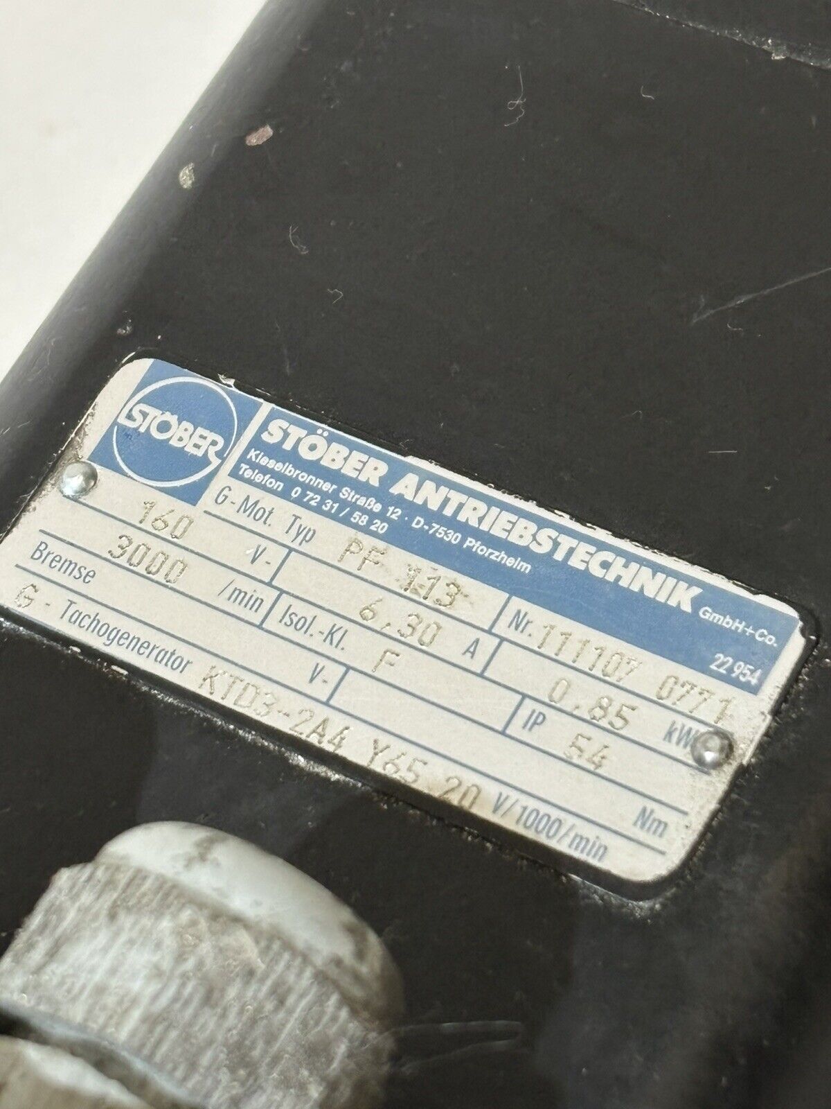 STÖBER PF 113 Servomotor G-Tachogenerator KTD3-2A4 Y65 20 Stoeber