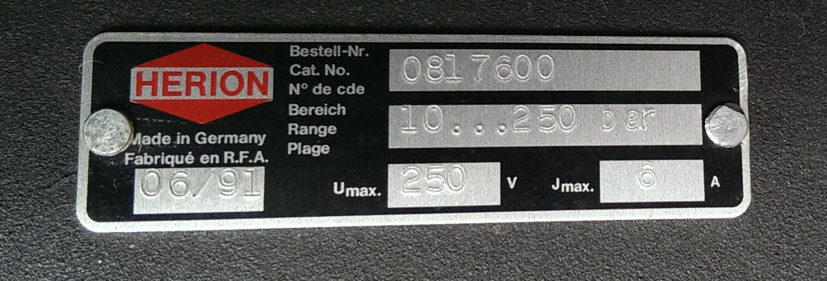 HERION 081 7600 Ventil 10-250 bar