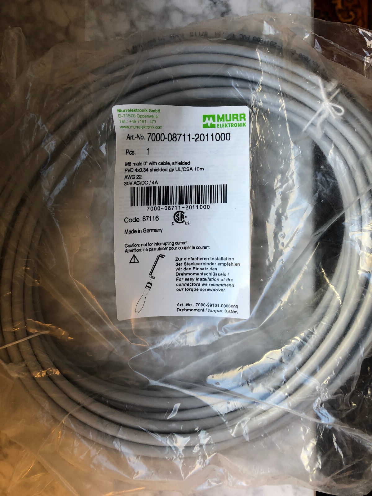 MURR Elektronik 7000-08711-2011000 Kabel M8male 30VAC/DC 4A, 4-adrig