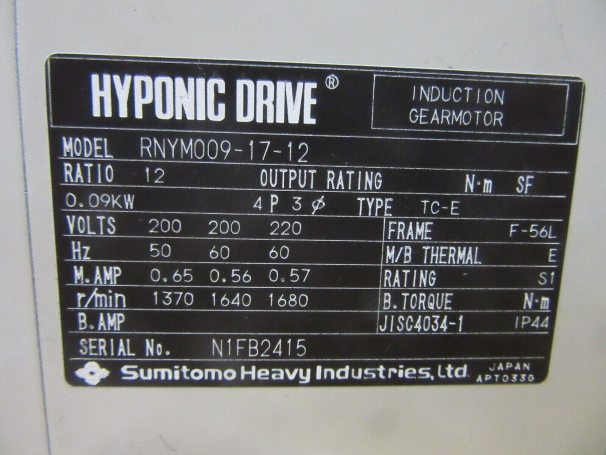 SUMITOMO  RNYM009-17-12 Induction Gearmotor 0.09 KW  Induktionsmotor  
