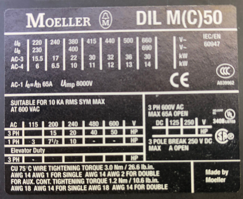 Moeller-EATON Schütz DILM50 22KW/400V, AC betätigt