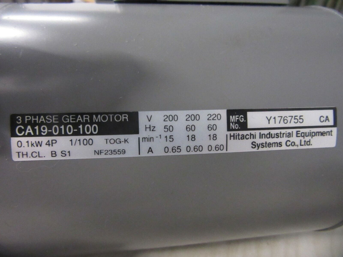 HITACHI Y175755 3 PHASE GEAR MOTOR CA19-010-100 0.1KW 1/100