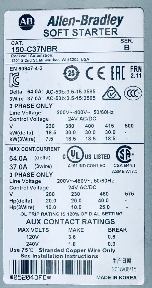 Allen-Bradley Soft starter 150-C37NBR Ser.B