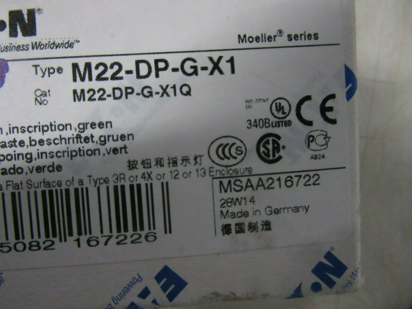 Eaton  M22-DP-G-X1 Pilzdrucktaste beschriftet grün -4Stück-