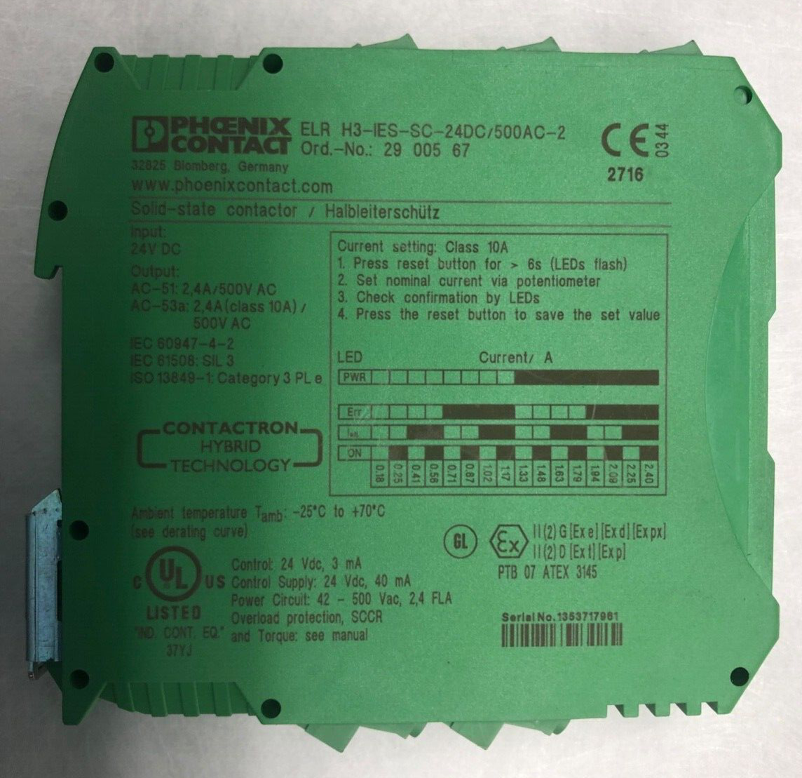 PHOENIX CONTACT ELR H3-IES-SC-24DC/500AC-2 Ord.-Nr. 2900567 SCHÜTZ