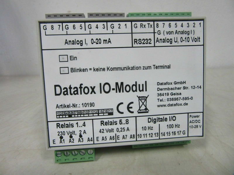 Datafox IO-Modul RS232 Analog I, 0-20mA Analog U, 0-10Volt