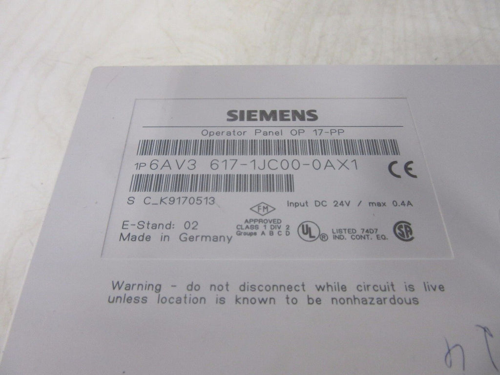 Siemens Simatic Operator Panel OP 17-PP 6AV3 617-1JC00-0AX1  