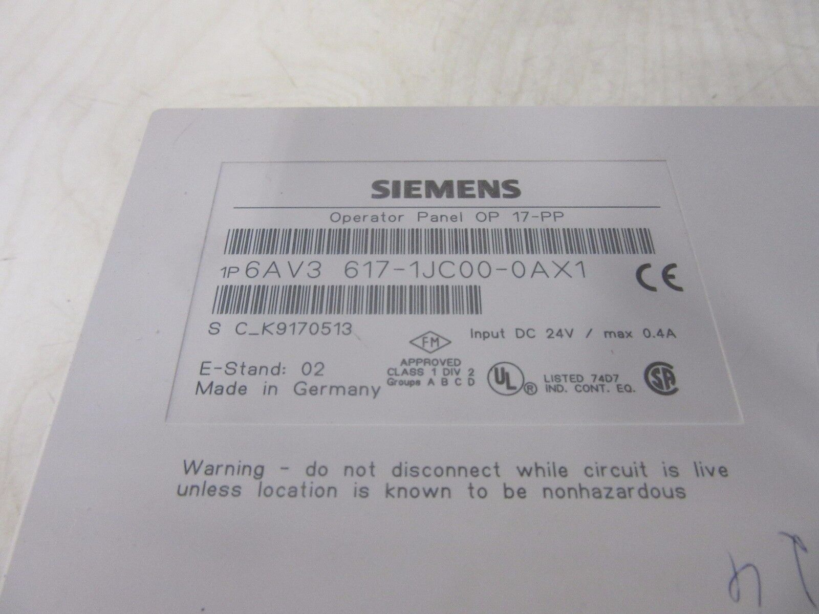 Siemens Simatic Operator Panel OP 17-PP 6AV3 617-1JC00-0AX1  