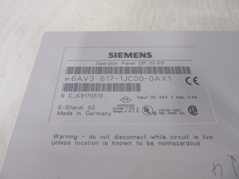 Siemens Simatic Operator Panel OP 17-PP 6AV3 617-1JC00-0AX1  