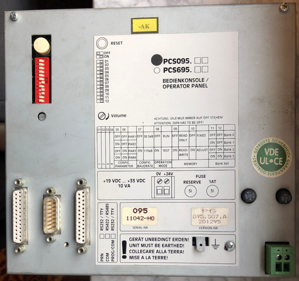 Branson PCS095 PG 095.507.A 201295 Bedienpanel Operator Panel