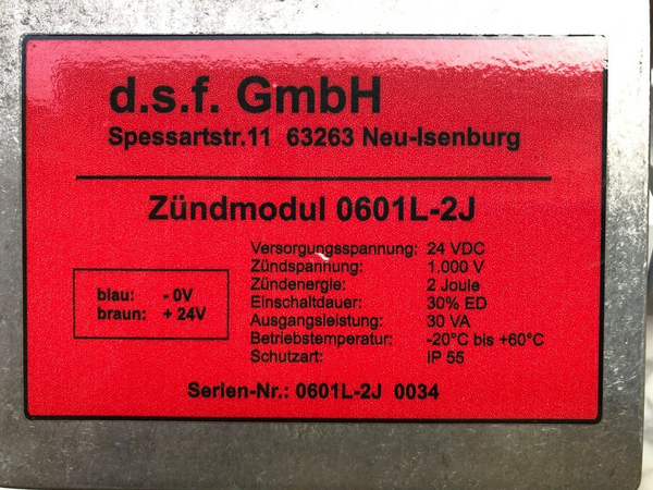 d.s.f. GmbH Zündmodul 0601L-2J, 24V, 2Joule, Zündspannung 1000V