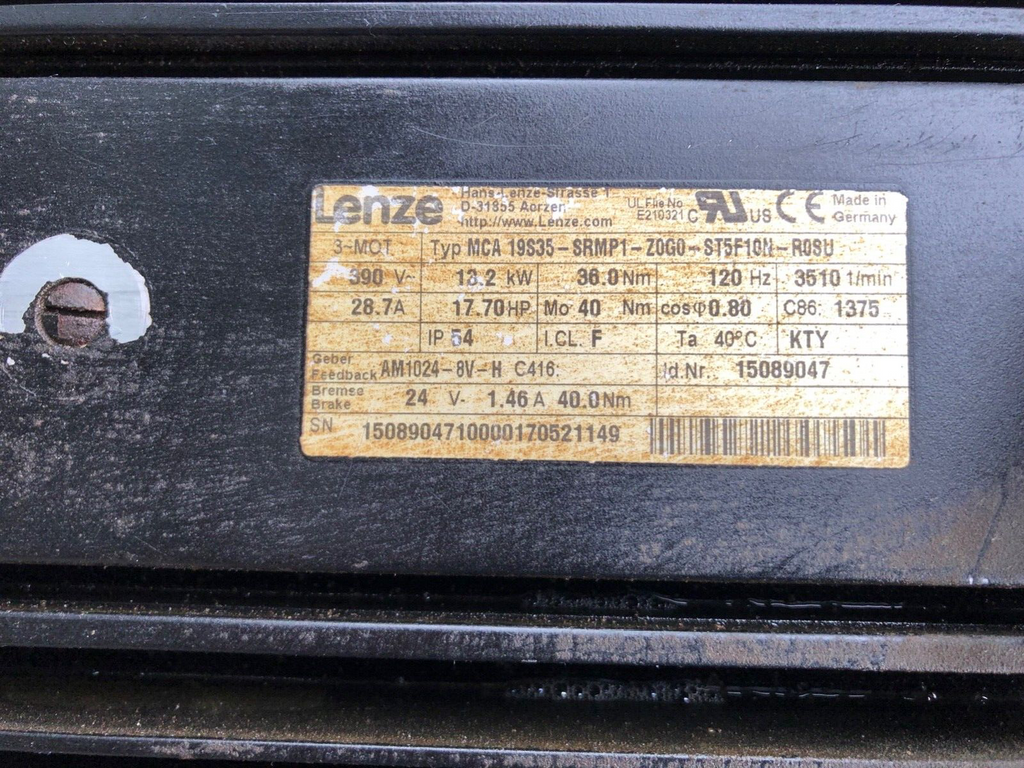 Lenze Servo-Motor MCA 19S35-SRMP1-Z0G0-ST5F10N-R0SU mit GST07-2A VBR 19SC35