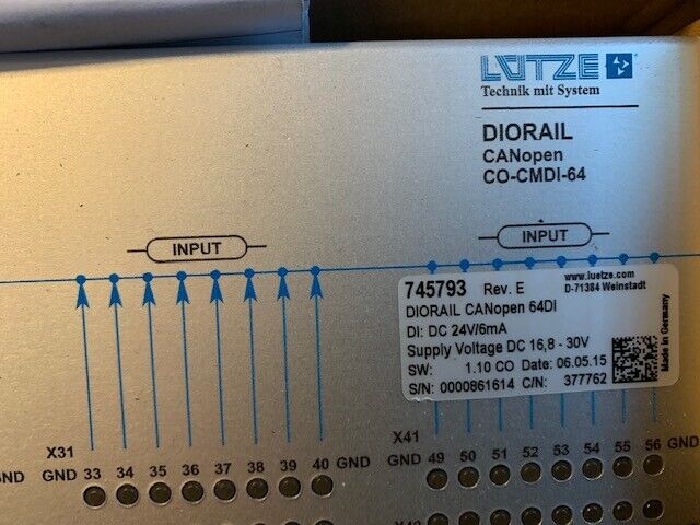 Luetze DIORAIL CANopen CO-CMDI-64Di 24V/DC Art.Nr. 745793 unused