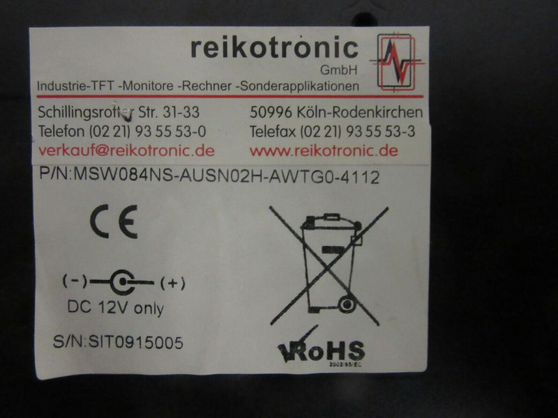reikotronic P/N: MSW084NS-AUSN02H-AWTGO-4112 OP Display TFT-Monitor 