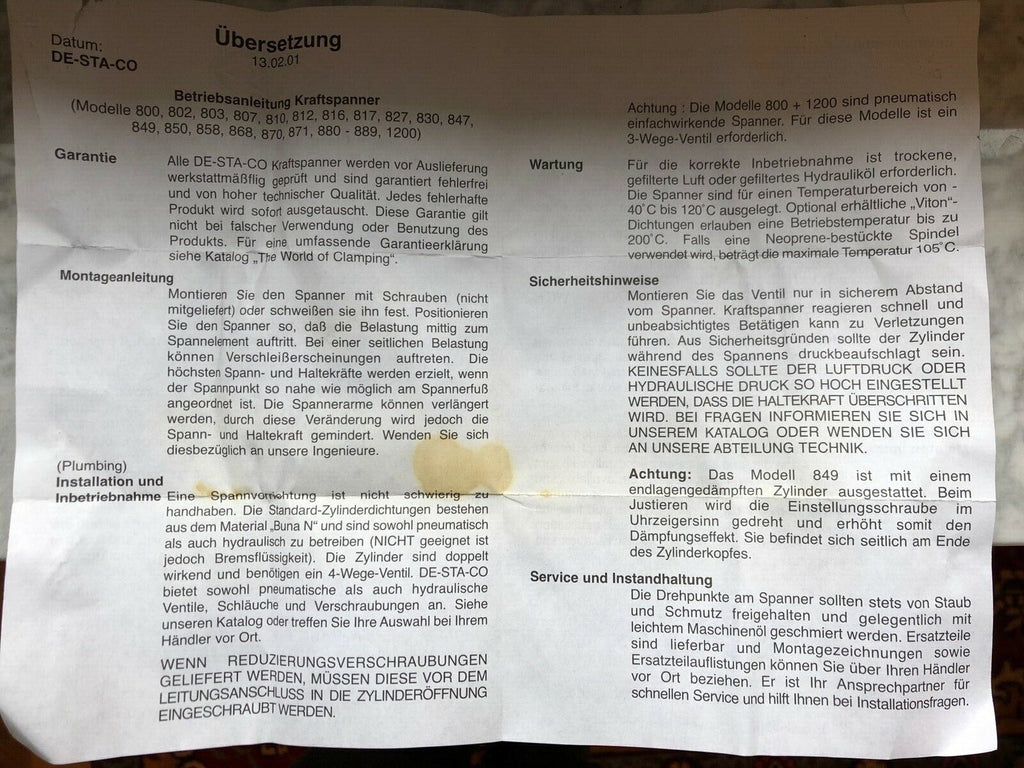 De-Sta-Co Pneumatische Klemme Kraftspanner 149Modell 830m