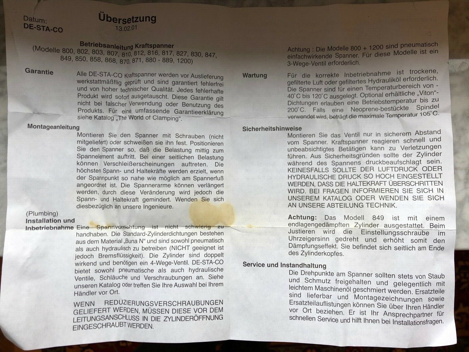 De-Sta-Co Pneumatische Klemme Kraftspanner 149Modell 830m