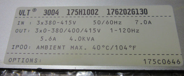 Danfoss VLT 3004 175H1002 4.0 KVA