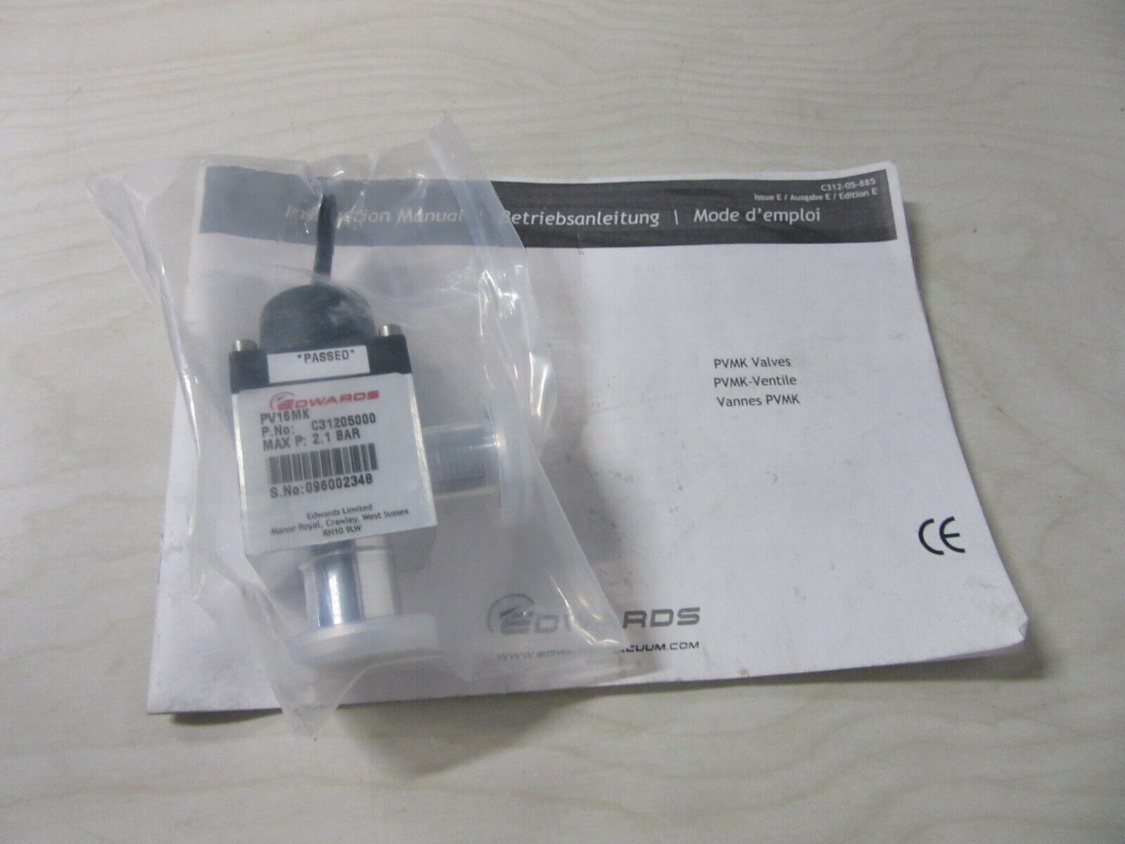 Edwards PV16MK C31205000 Max P: 2.1bar valve