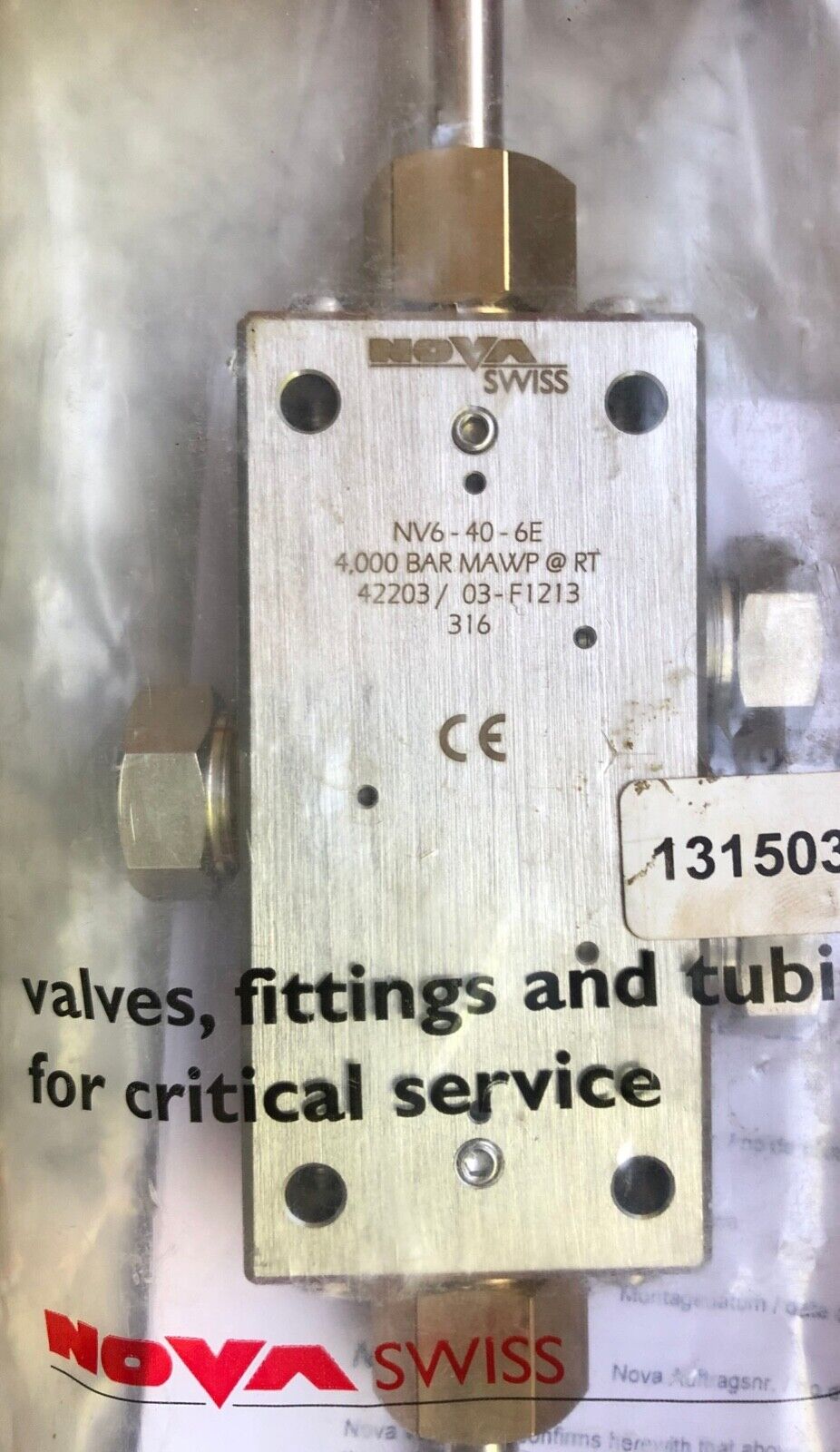 NOVASWISS Nadelventil NV6-40-6E 4000 bar, neu, OVP, unused