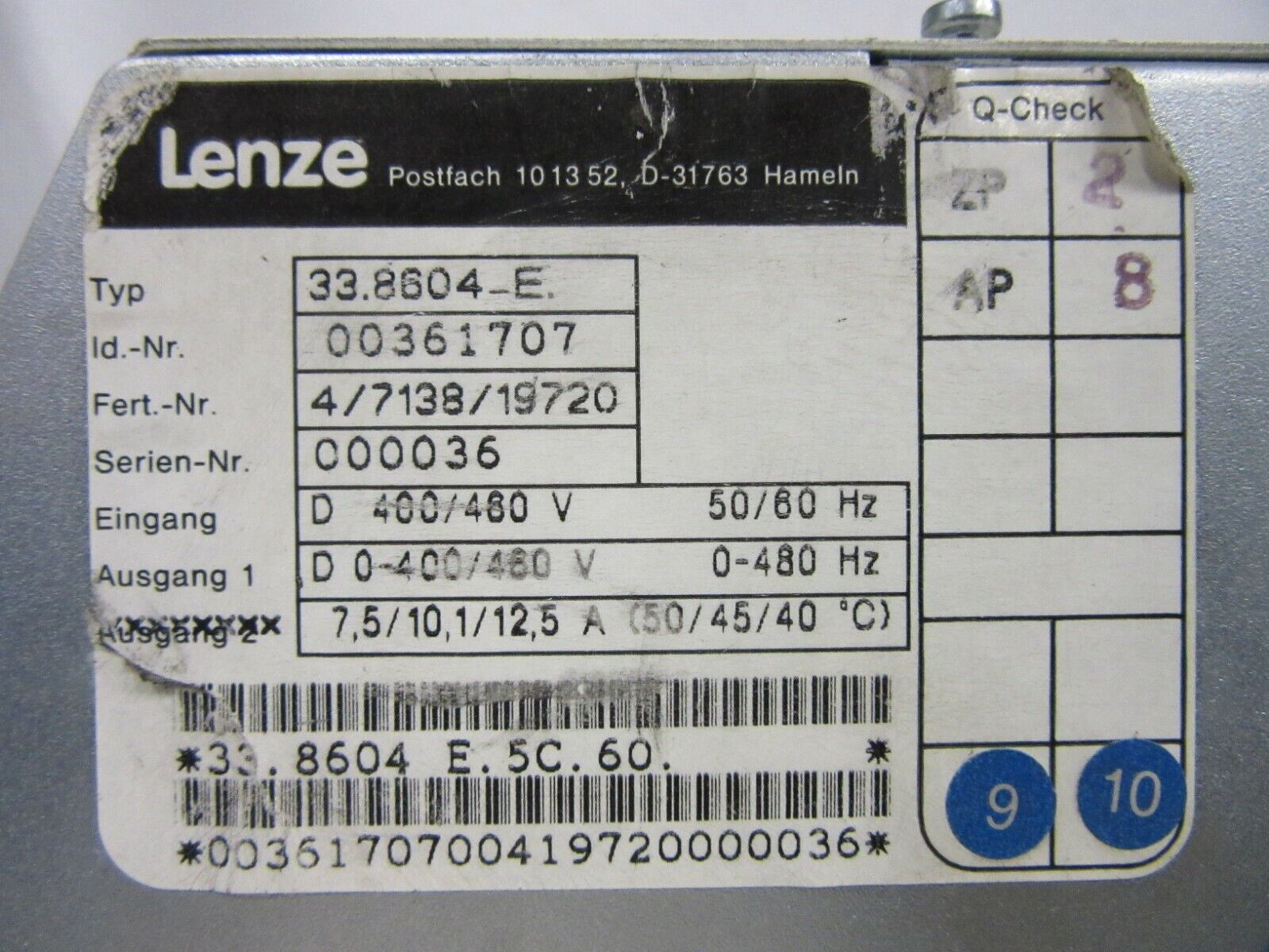 Lenze 8600 33.8604-E. 338604E