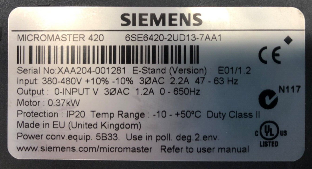 Siemens MICROMASTER 420 6SE6420-2UD13-7AA1, 0,37KW