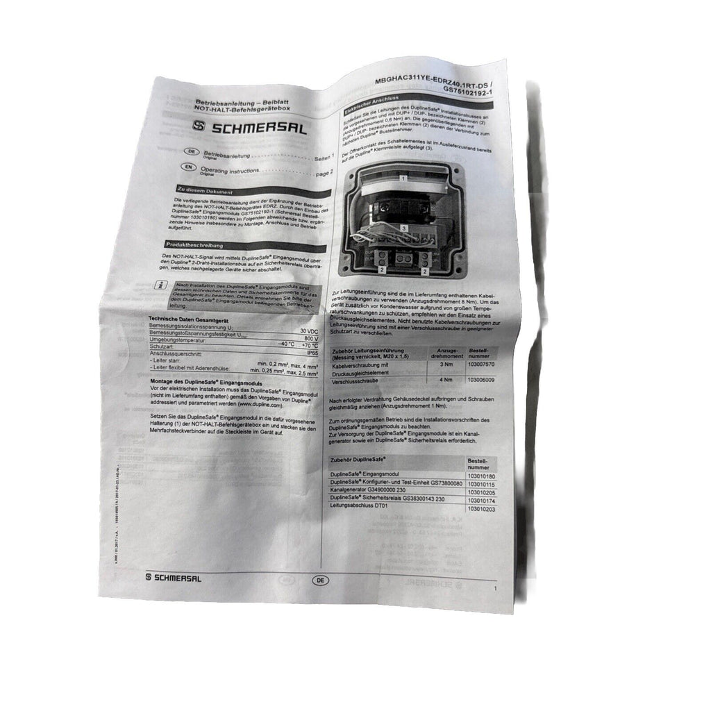 SCHMERSAL MBGHAC311YE-EDRZ40.1RT-DS NOT-HALT-Befehlsgerätebox OVP