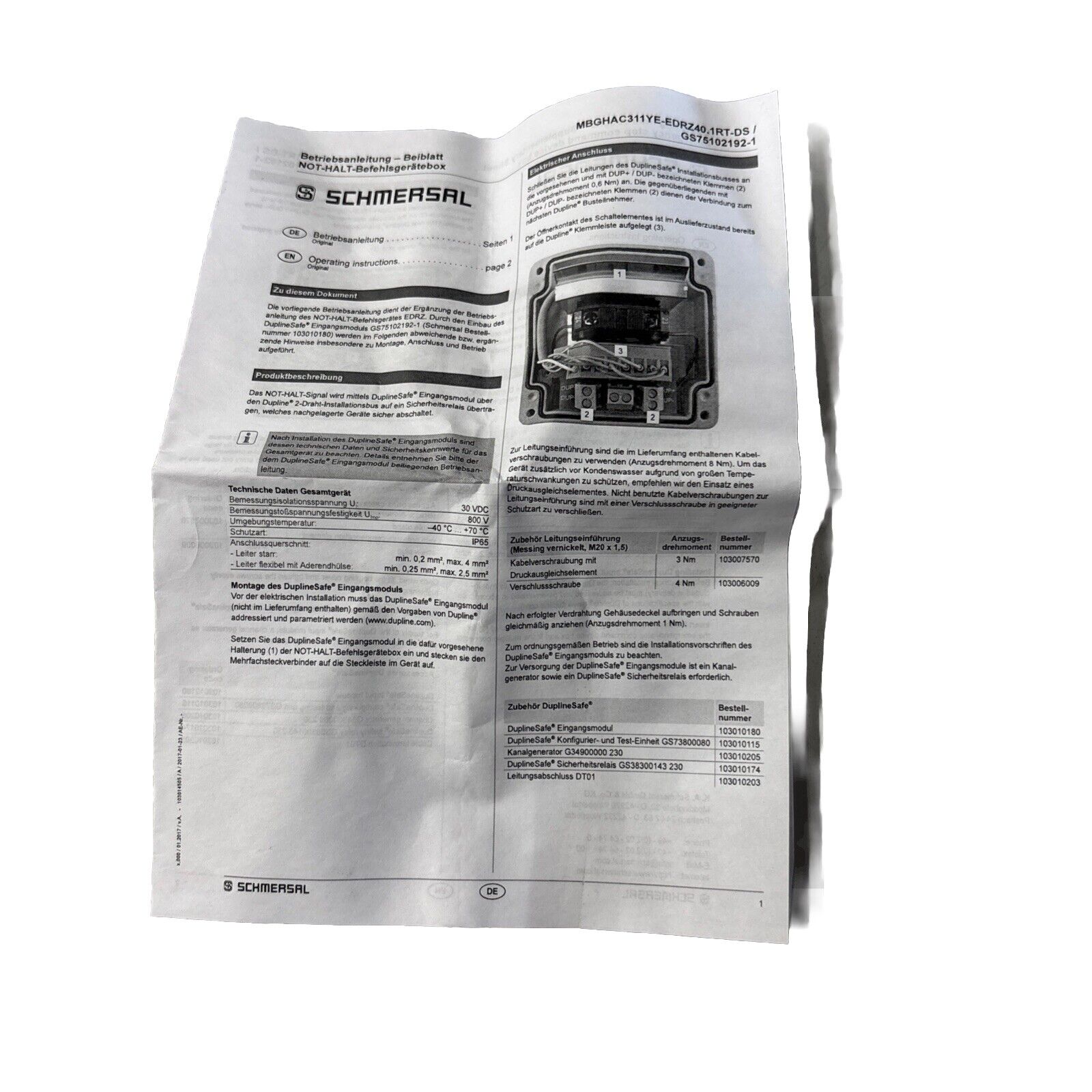 SCHMERSAL MBGHAC311YE-EDRZ40.1RT-DS NOT-HALT-Befehlsgerätebox OVP