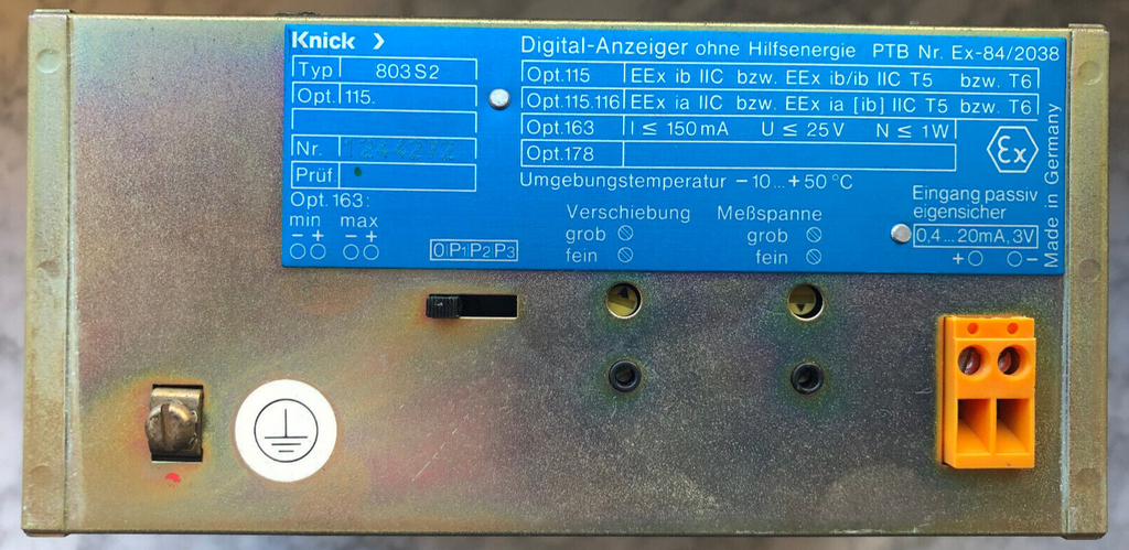 Knick 803 S2 Digital-Anzeiger ohne Hilfsenergie mit EX-Schutz