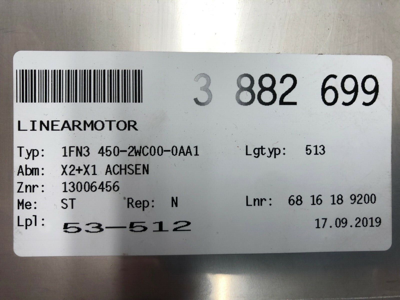 Siemens 1FN3450-2WC00-0AA1 Linearmotor Primärteil mit Präzisionskühler