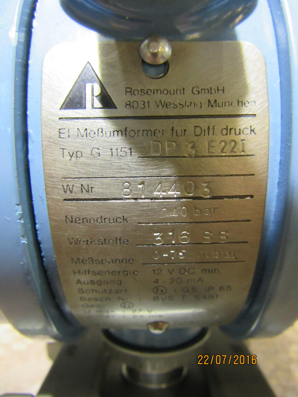 Rosemount G1151 DP3 E22I Pressure Transmitter  - used -