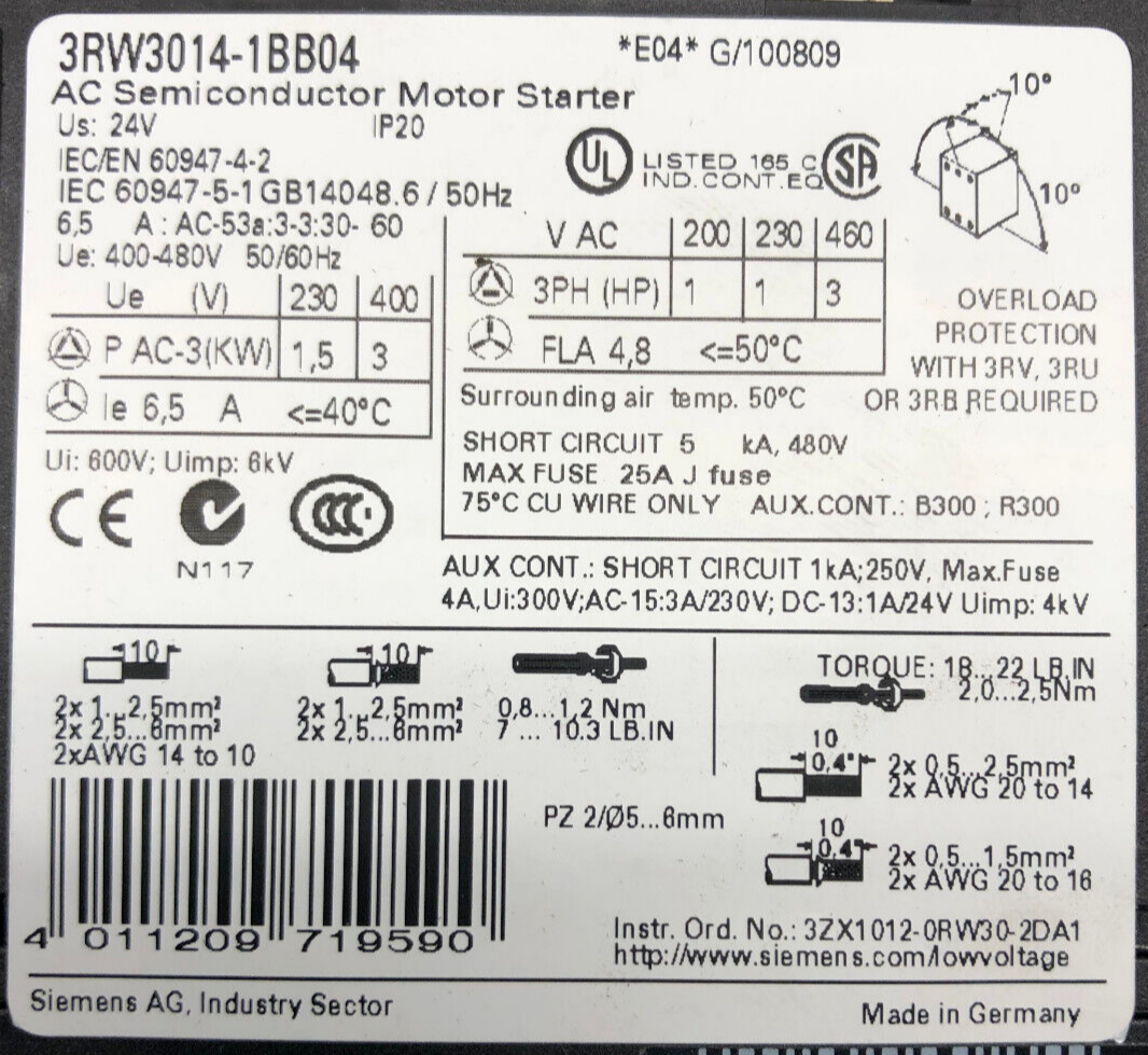 Siemens Sirius Motorstarter 3RW3014-1BB04