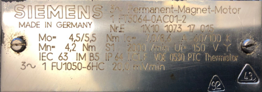 Siemens Permanent-Magnet-Motor 1FT5064-0AC01-2