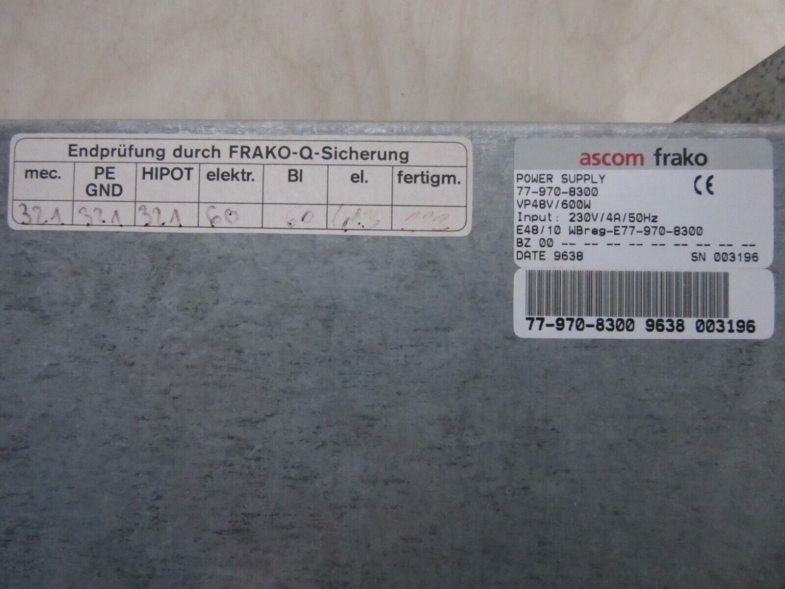 Ascom Power Supply 77-970-8300 VP48V/600W