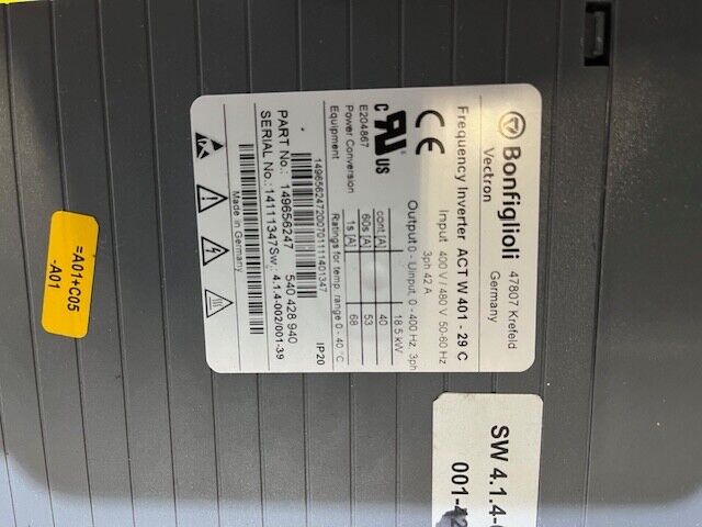 Bonfiglioli Vectron Inverter Type ACT W401-29C 18,5KW 42A Part Nr. 149656247