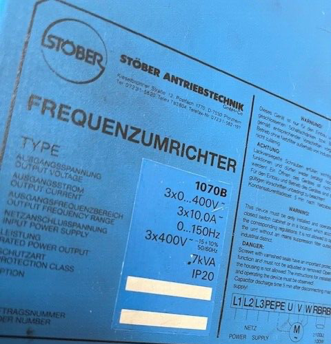 Stöber Frequenzumrichter Type 1070B 7kVA -used-