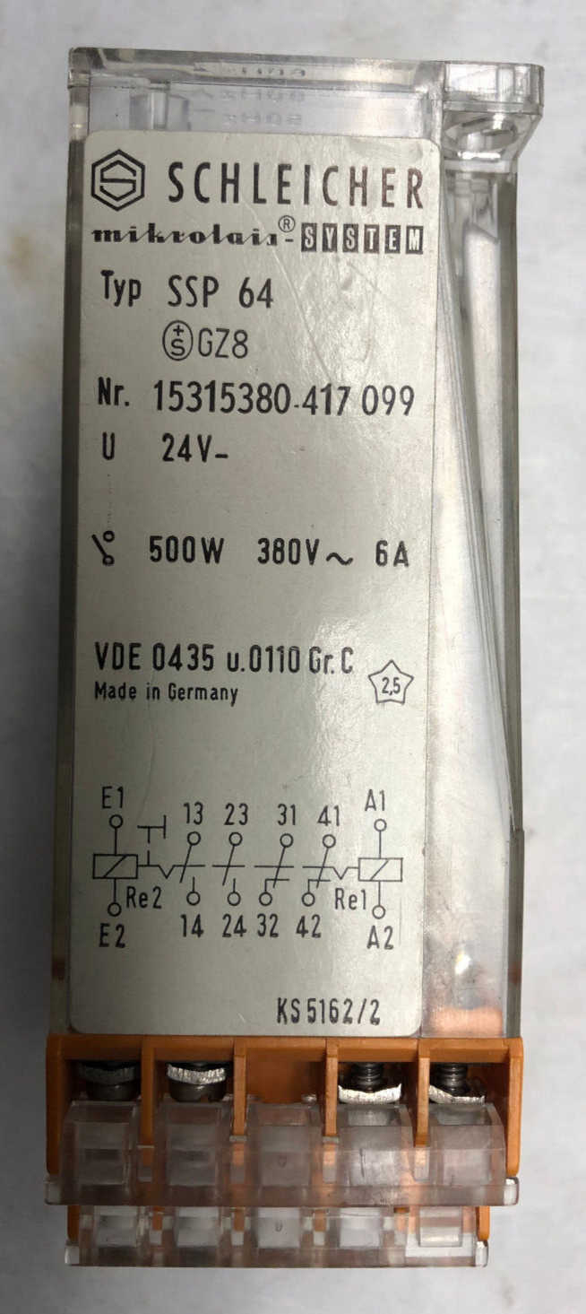 Schleicher SSP64 Relais 15315380 417 KS5162/2 24V DC