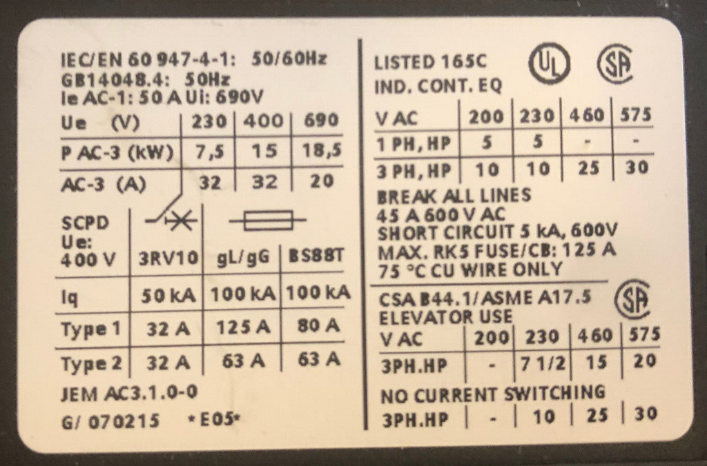 Siemens Schütz Contactor 3RT1034-1AP04 400V, 15KW