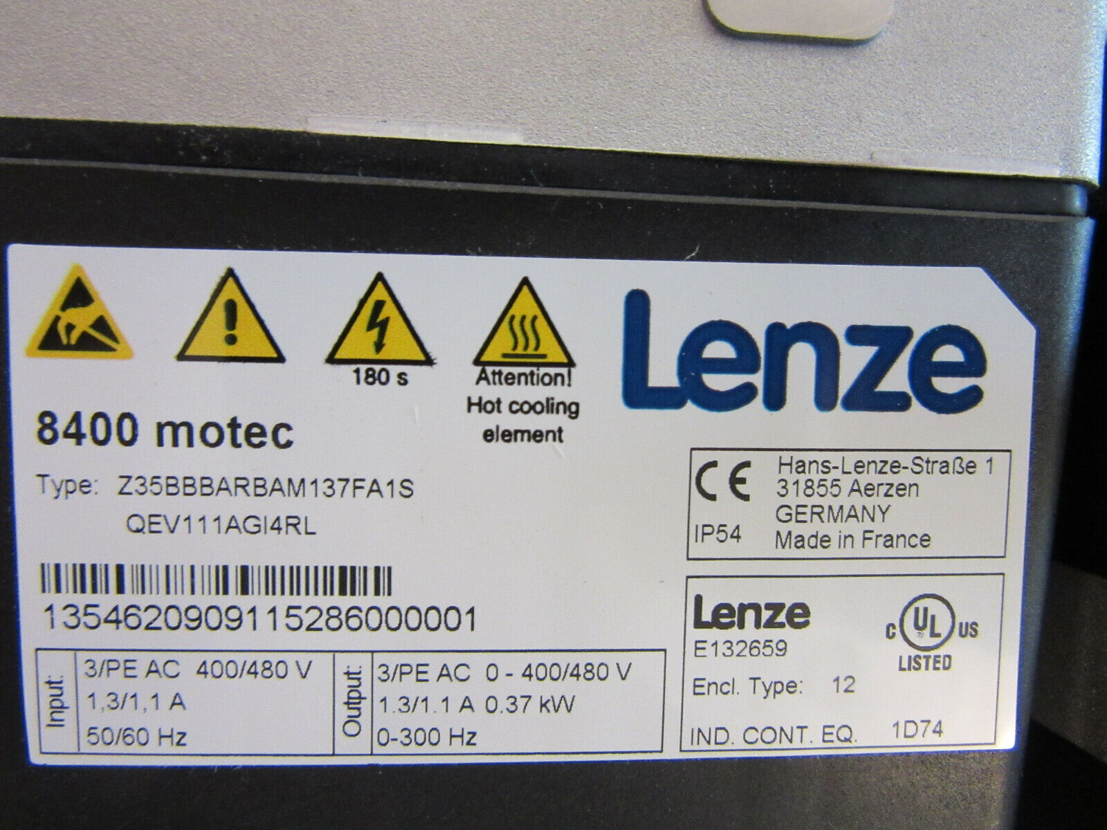 Lenze 8400 motec E84DGDVB37142PS-D0 0,37KW Mat.-Nr.13546209