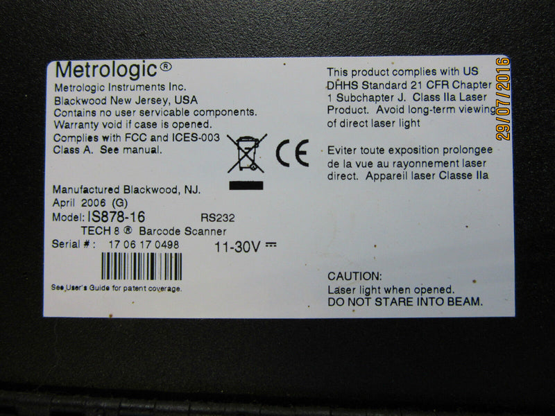 METROLOGIC BARCODE SCANNER IS878-16 - used -