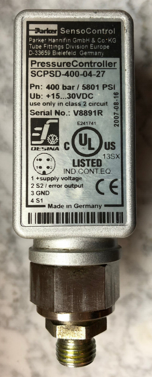 Parker Pressure Controller SCPSD-400-04-27, 400 bar, Ub: 15....30VDC
