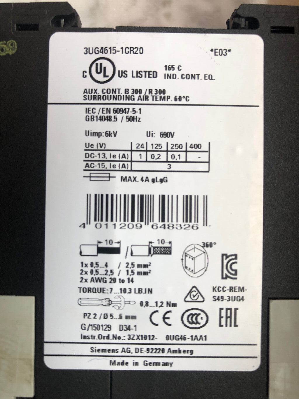 Siemens 3UG4615-1CR20 Überwachungsrelais