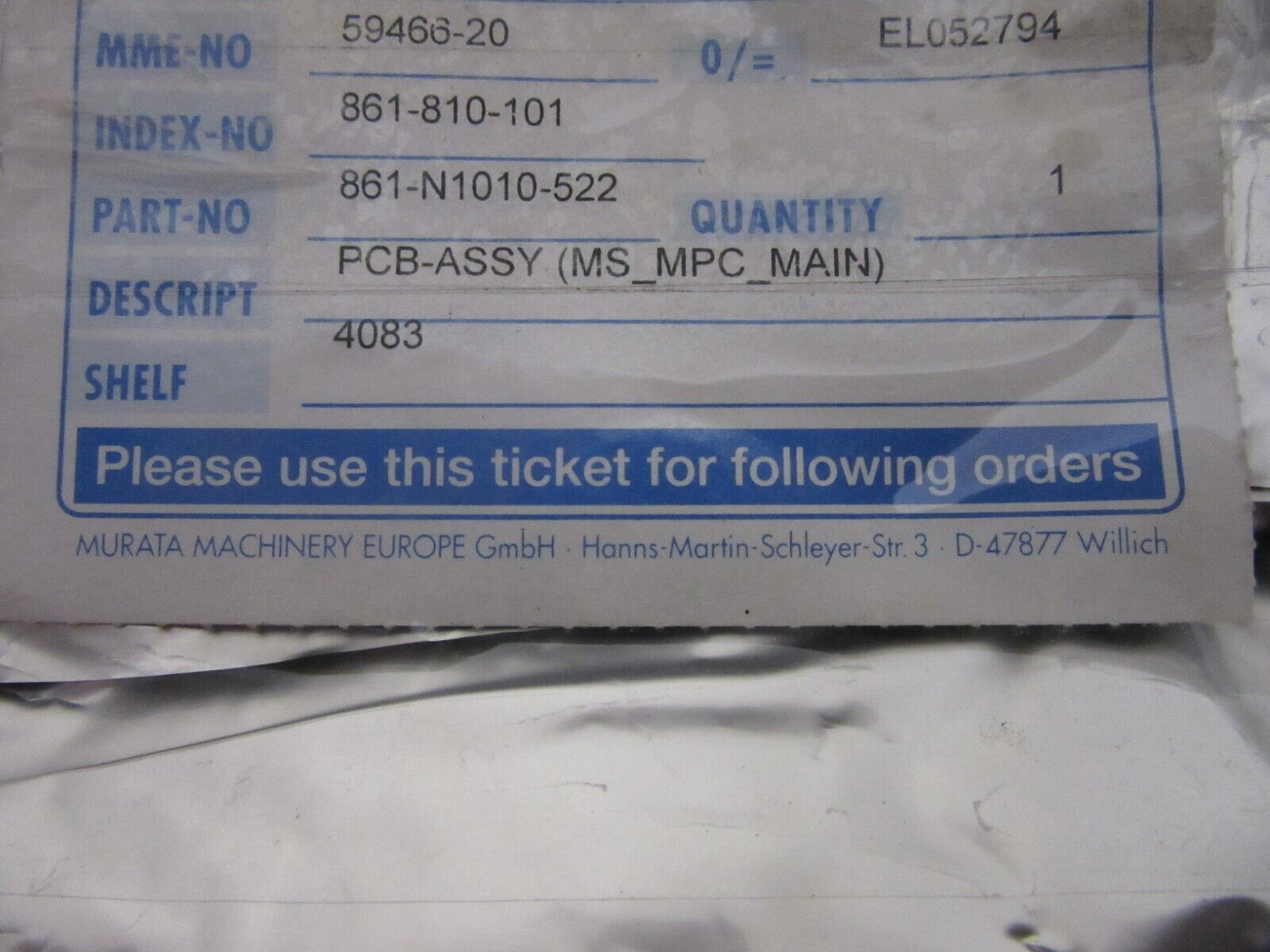 MURATA PCB-ASSY(MS_MPC_MAIN)  861-N1010-522 Main Board Id.No: 861-810-101