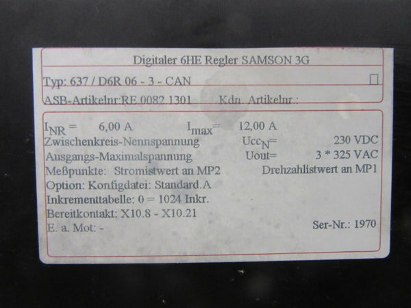 Digitaler 6HE Regler SAMSON 3G 637/ D6R 06-3-CAN