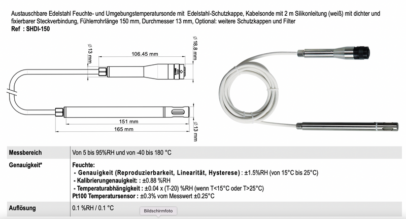 Kimo CB310-BO Messumformer mit Temperatur- und Feuchtesensor SHDI150
