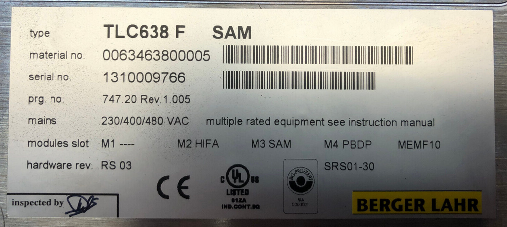 Berger Lahr TLC638F mit Module SAM +PBDP+HIFA+MEMF10 0063463800005