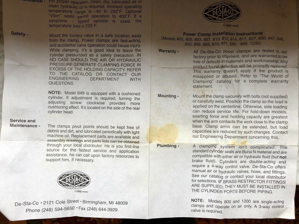 De-Sta-Co Pneumatische Klemme Kraftspanner 149Modell 830m