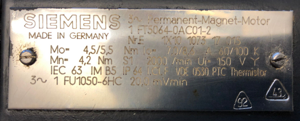 Siemens Permanent-Magnet-Motor 1FT5064-0AC01-2
