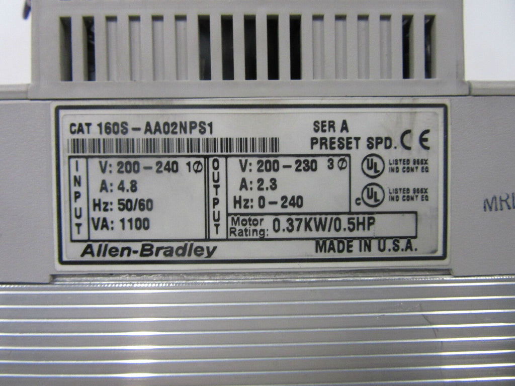 Allen-Bradley CAT 160S-AA02NPS1 Motor Rating: 0.37KW/0.5HP