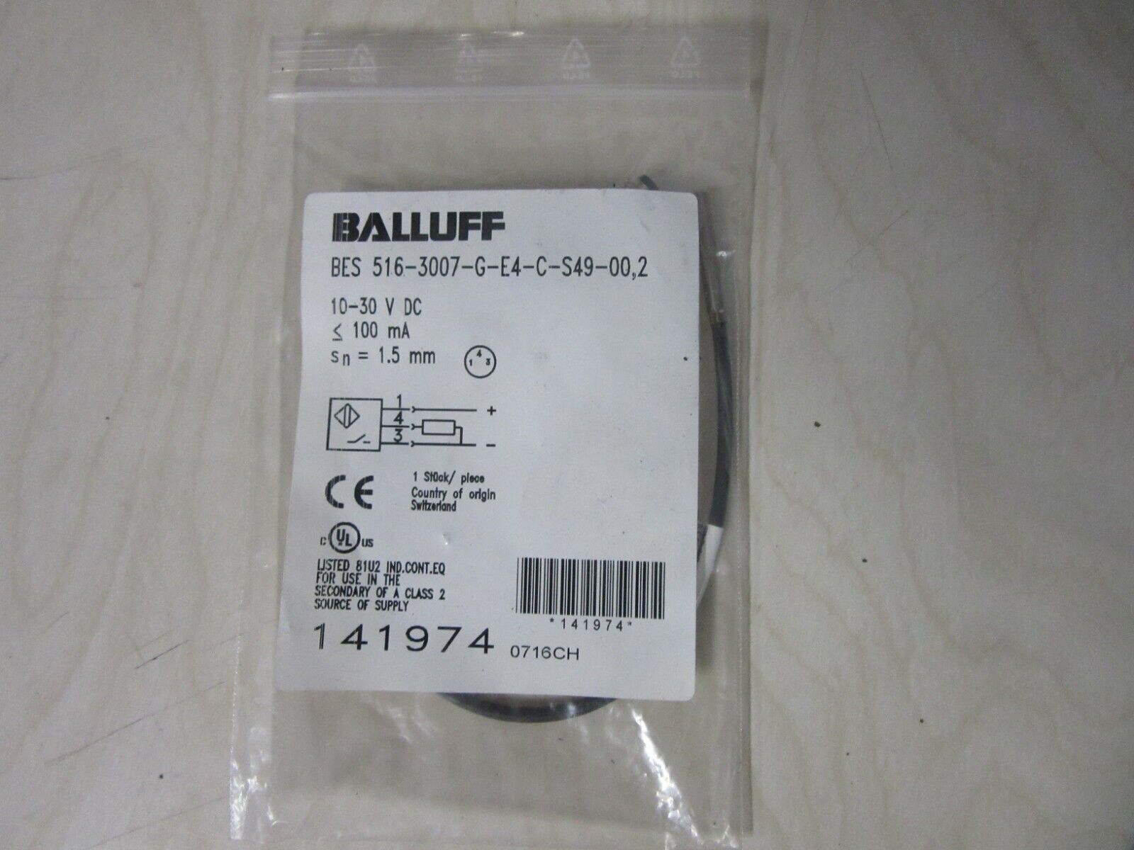 BALLUFF 141974 ind. Näherungsschalter BES 516-3007-G-E4-C-S49-00,2 OVP -unused-